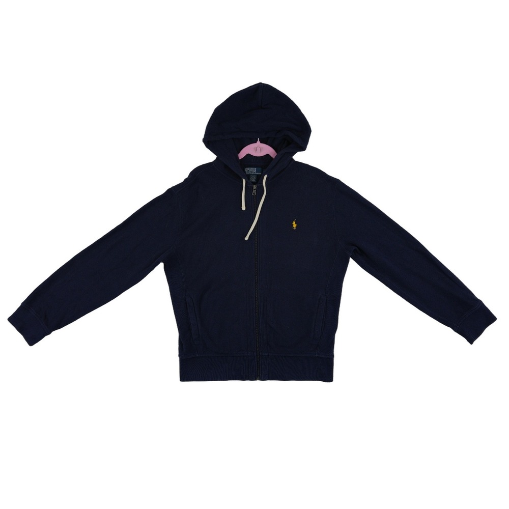 Polo Ralph Lauren Hoodie Mens Size Large Navy Yellow Pony 100% Cotton Sweatshirt